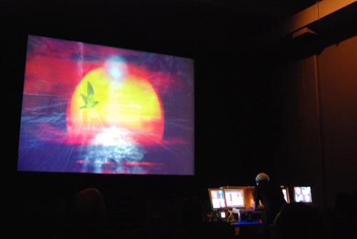 VJing at a performance evening as part of the exhibition Insidious Pop 2 (drift)